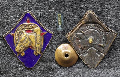 Знак За ударную конную работу ОСОАВИАХИМ СССР 30-е годы Без надписи!. Сталь, эмаль. Размер 40,6 