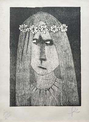 Leonilda González - LEONILDA GONZÁLEZ (Escuela uruguaya, 1923-2017) Grabado xilográfico "Novia 