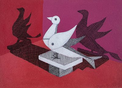 Amalia Nieto - AMALIA NIETO (Escuela uruguaya, 1907-2003)Acrílico y tinta sobre cartulina "Paloma 