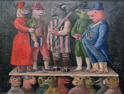 Luis Alberto Solari - LUIS ALBERTO SOLARI (Escuela uruguaya, 1918-1993)Óleo sobre tela "Los de 