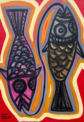 Carlos Páez Vilaró - CARLOS PÁEZ VILARO (Escuela uruguaya, 1923-2014)Óleo sobre tela "Peces" 