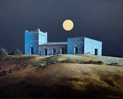Jorge Damiani - JORGE DAMIANI (Escuela uruguaya, 1931-2017)Acrílico sobre tela "Casco de estancia 