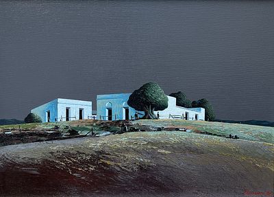 Jorge Damiani - JORGE DAMIANI (Escuela uruguaya, 1931-2017)Acrílico sobre tela "Casco de estancia" 