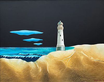 Jorge Damiani - JORGE DAMIANI (Escuela uruguaya, 1931-2017)Acrílico sobre tela "Nocturno con faro" 