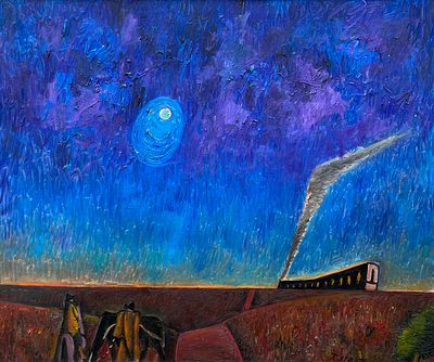 Juan Storm - JUAN STORM (Escuela uruguaya, 1927-1995)Óleo sobre tela "El tren de míster Pahlmann" 