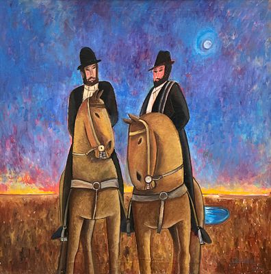 Blanca Severo - BLANCA SEVERO (Escuela uruguaya, 1952) Óleo sobre tela "Gauchos" Firmado y fechado 