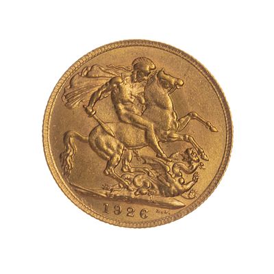 Moneda de una libra en oro - Moneda brit&aacute;nica en oro denominaci&oacute;n 1 libra del a&ntilde;o 1926.