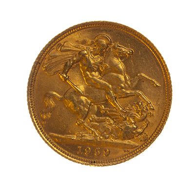 Moneda de una libra en oro - Moneda brit&aacute;nica en oro denominaci&oacute;n 1 libra del a&ntilde;o 1959.