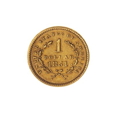 Moneda de USA en oro - Moneda estadounidense en oro denominaci&oacute;n un d&oacute;lar del a&ntilde;o 1851. Di&aacute;metro 8 