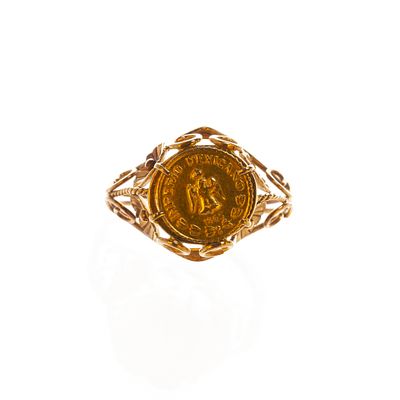Anillo en oro 18 K con moneda mexicana en oro - Anillo en oro 18 K amarillo con moneda mexicana en 
