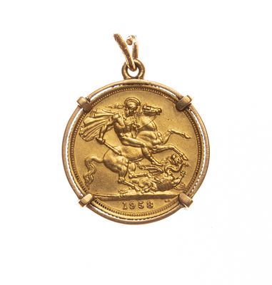 Colgante en oro 18 K con una libra - Colgante en oro 18 K amarillo con moneda brit&aacute;nica en oro 