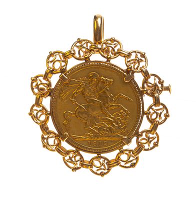 Prendedor en oro 18 K con una libra en oro - Prendedor colgante en oro 18 K amarillo con moneda 