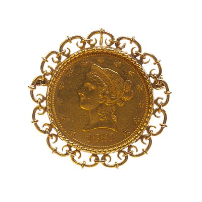 Prendedor en oro 18 K amarillo con moneda en oro - Prendedor colgante en oro 18 K amarillo con 