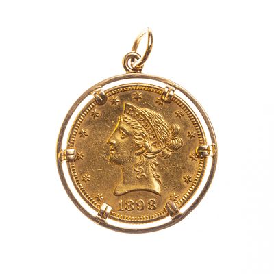 Colgante en oro 18 K con moneda en oro - Colgante en oro 18 K amarillo con moneda estadounidense 