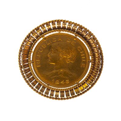 Colgante en oro 18 K con moneda en oro - Colgante prendedor en oro 18 K amarillo con moneda 
