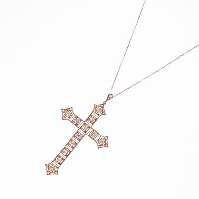 Cruz art dec&oacute; en oro 18 K, diamantes y brillantes - Cruz art dec&oacute; en oro 18 K blanco y amarillo 