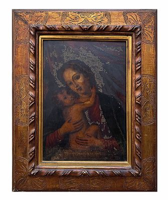An&oacute;nimo Europeo - An&oacute;nimo europeo s. XVIII &Oacute;leo sobre chapa de cobre martel&eacute;"Virgen con Ni&ntilde;o" 43 x 