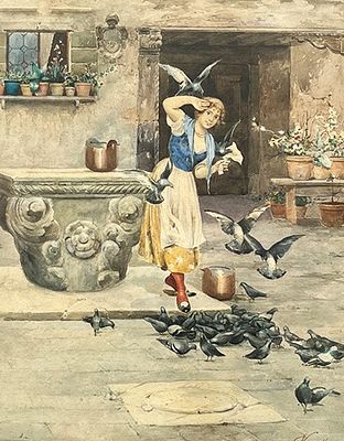 Cesare Vianello - CESARE VIANELLO (Escuela italiana, 1862-1920) Acuarela sobre cartulina "Joven 