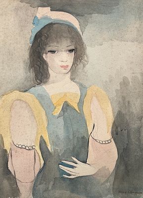 Marie Laurencin - MARIE LAURENCIN (Escuela francesa, 1883-1956) Acuarela sobre cartulina "Dama" 