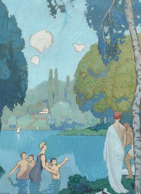 Lucienne Leroux - LUCIENNE LEROUX (Escuela francesa, 1903-1981) T&eacute;mpera sobre cart&oacute;n "Personajes 