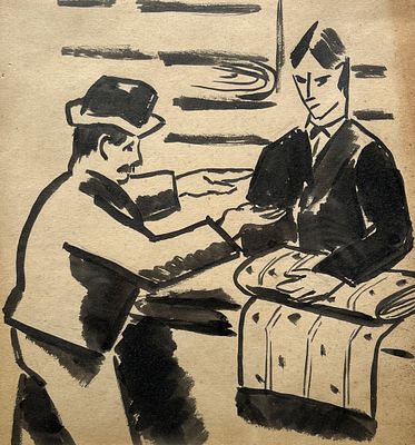 V&aacute;clav Šp&aacute;la - V&Aacute;CLAV ŠP&Aacute;LA (Escuela checa, 1885-1946) Acuarela sobre papel "Vendedor de telas" 18 