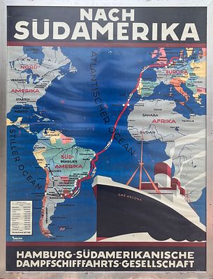 Afiche alem&aacute;n - Afiche serigr&aacute;fico alem&aacute;n "Nach Sudamerika. Hamburg-Sudamerikanische 