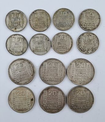Francia 14 monedas de plata - Catorce monedas francesas en plata 680: ocho de 10 francos de los 