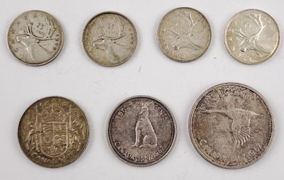 Canada 7 monedas de plata - Siete monedas canadienses en plata 800: dos de ellas conmemorativas 