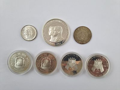 Uruguay y Argentinta 7 monedas de plata - Siete monedas en plata: una uruguaya de 10 pesos del a&ntilde;o 