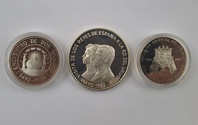 Uruguay y Argentinta 3 monedas de plata - Tres monedas en plata 925: una uruguaya denominaci&oacute;n 