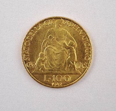 Vaticano 1942 100 lire de oro - Moneda vaticana en oro 900 &eacute;poca P&iacute;o XII denominaci&oacute;n 100 liras 