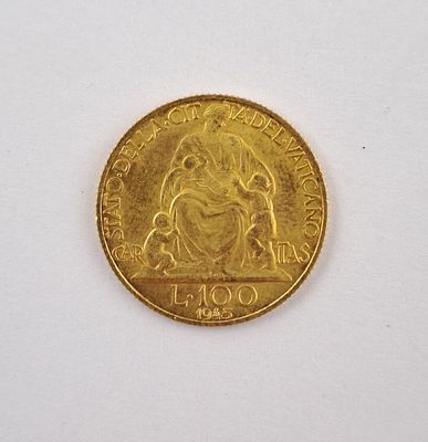 Vaticano 1945 100 lire de oro - Moneda vaticana en oro 900 &eacute;poca P&iacute;o XII denominaci&oacute;n 100 liras 