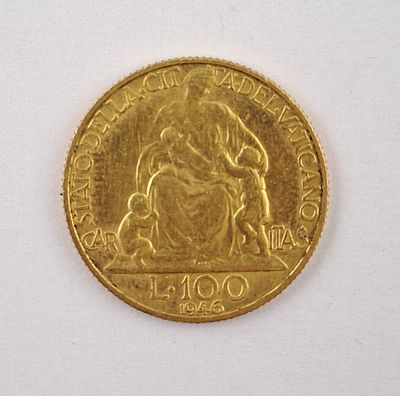 Vaticano 1946 100 lire de oro - Moneda vaticana en oro 900 &eacute;poca P&iacute;o XII denominaci&oacute;n 100 liras 