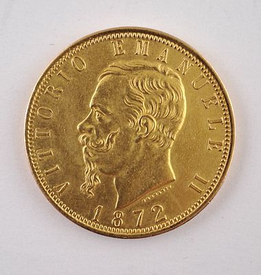 Italia 1872 100 lire de oro - Moneda italiana en oro 900 denominaci&oacute;n 100 liras del a&ntilde;o 1872. Peso 
