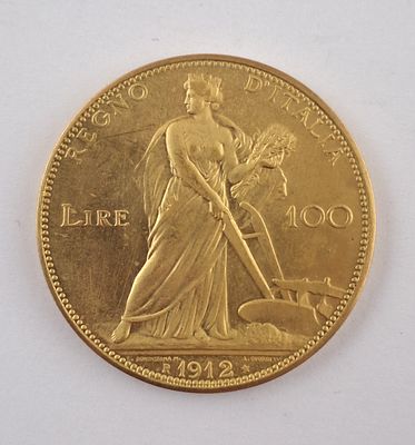 Italia 1912 100 lire de oro - Moneda italiana en oro 900 denominaci&oacute;n 100 liras del a&ntilde;o 1912. Peso 