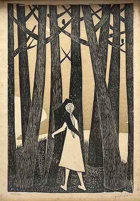 LEONILDA GONZ&Aacute;LEZ - LEONILDA GONZ&Aacute;LEZ (Escuela uruguaya, 1923-2017) Grabado xilogr&aacute;fico "Abrazo" 