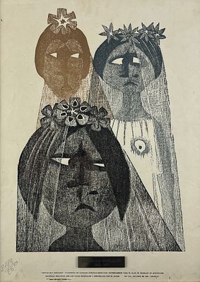 LEONILDA GONZ&Aacute;LEZ - LEONILDA GONZ&Aacute;LEZ (Escuela uruguaya, 1923-2017) Grabado xilogr&aacute;fico "Novias 