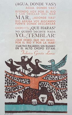 LEONILDA GONZ&Aacute;LEZ - LEONILDA GONZ&Aacute;LEZ (Escuela uruguaya, 1923-2017) Grabado xilogr&aacute;fico "Agua 