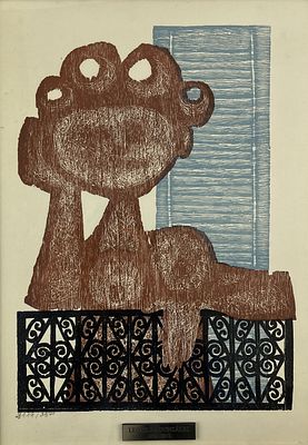 LEONILDA GONZ&Aacute;LEZ - LEONILDA GONZ&Aacute;LEZ (Escuela uruguaya, 1923-2017) Grabado xilogr&aacute;fico "Mujer con 