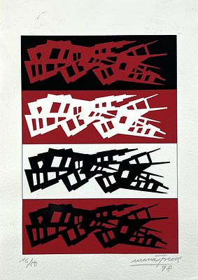 MAR&Iacute;A FREIRE - MAR&Iacute;A FREIRE (1917-2015) Grabado serigr&aacute;fico “Geom&eacute;trico en rojo, blanco y negro” 