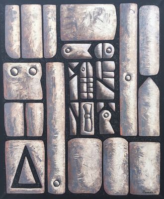 JORGE DAMIANI - JORGE DAMIANI (Escuela uruguaya, 1931-2017) &Oacute;leo sobre tela “Formas” Firmado y 
