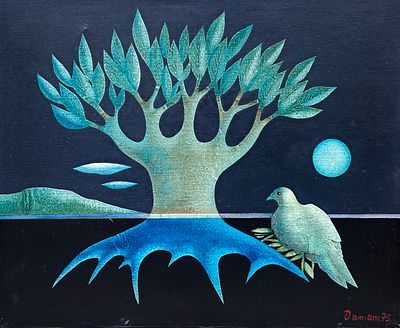 JORGE DAMIANI - JORGE DAMIANI (Escuela uruguaya, 1931-2017) T&eacute;cnica mixta sobre tela "Omb&uacute;, luna y 