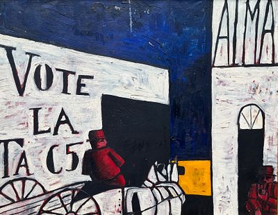 JUAN STORM - JUAN STORM (Escuela uruguaya, 1927-1995) &Oacute;leo sobre tela "Vote la lista C5" 70 x 90 