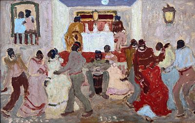 PEDRO FIGARI - PEDRO FIGARI (Escuela uruguaya, 1861-1938) &Oacute;leo sobre cart&oacute;n "Candombe" Firmado 