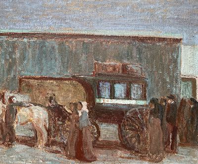 PEDRO FIGARI - PEDRO FIGARI (Escuela uruguaya, 1861-1938) &Oacute;leo sobre cart&oacute;n "Llegada a la fonda" 