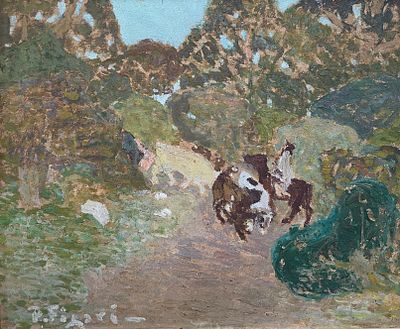 PEDRO FIGARI - PEDRO FIGARI (Escuela uruguaya, 1861-1938) &Oacute;leo sobre cart&oacute;n "Bajando al paso" 40 x 