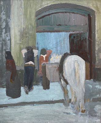 JUAN CARLOS FIGARI - JUAN CARLOS FIGARI (Escuela uruguaya, 1893-1927) &Oacute;leo sobre cart&oacute;n "Escena de 